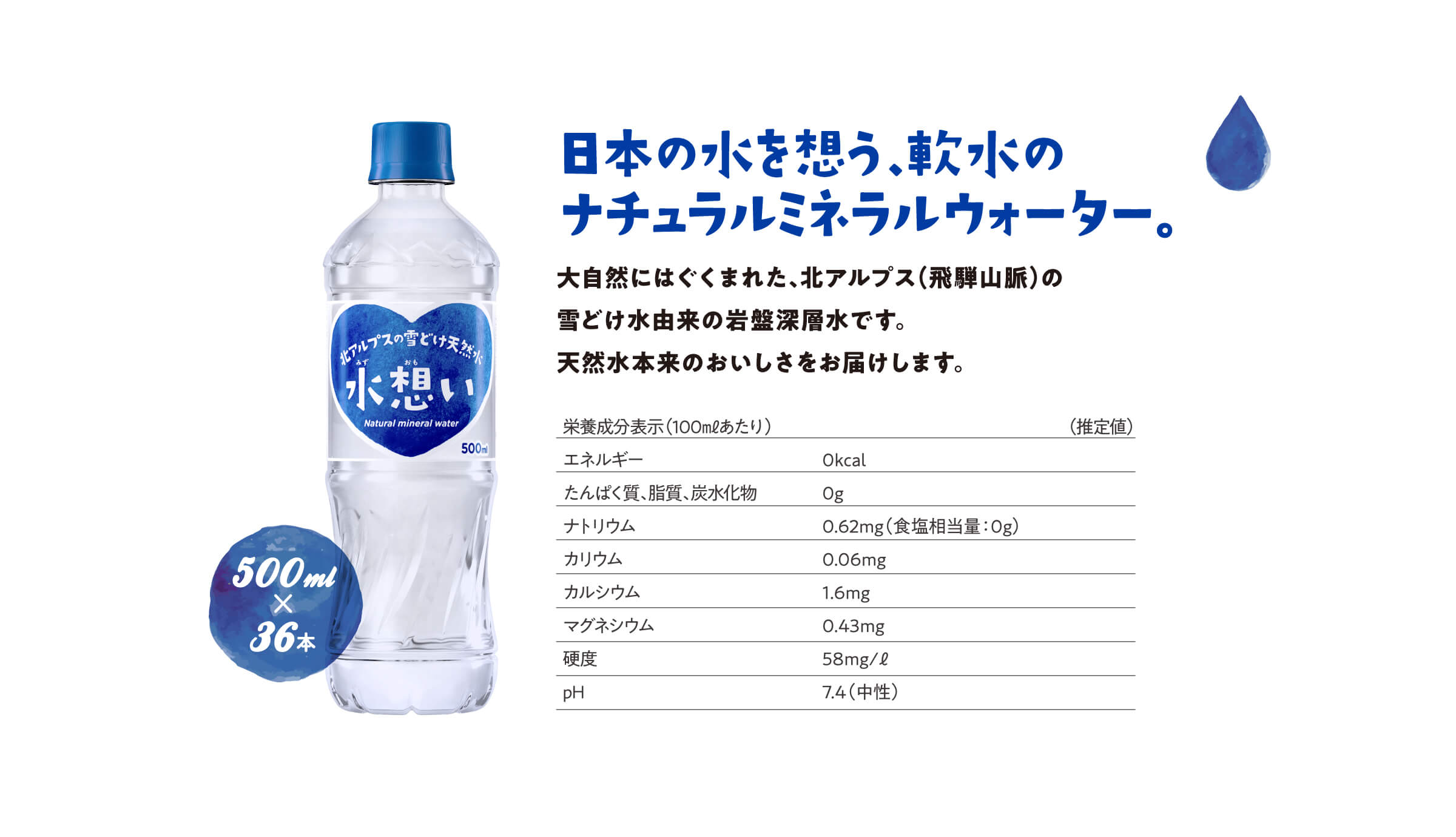 日本の水を想う、軟水のナチュラルミネラルウォーター。